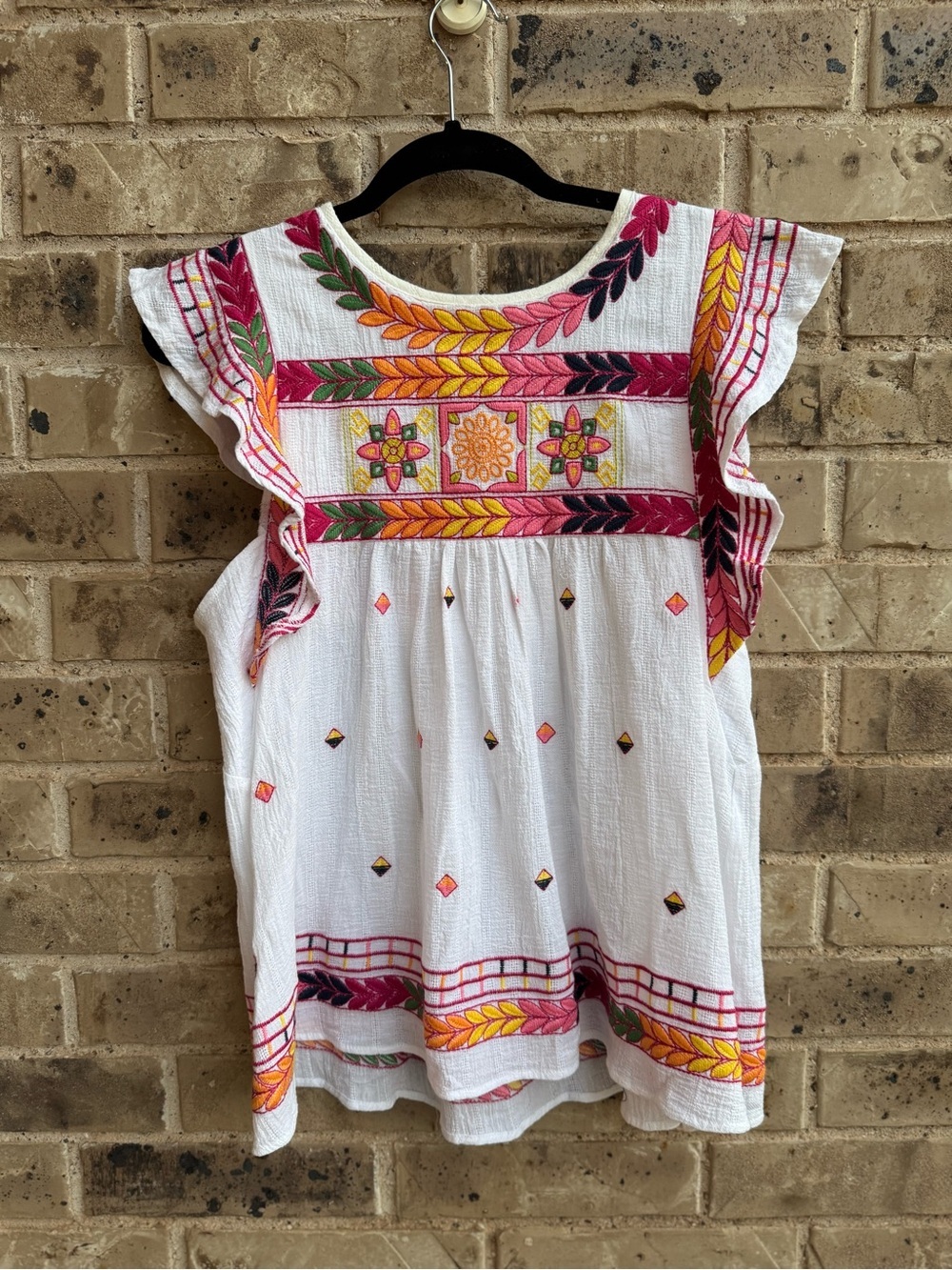 Anthropologie En Creme Ruffle Sleeve Embroidered Shirt Size small - Picture 2 of 9